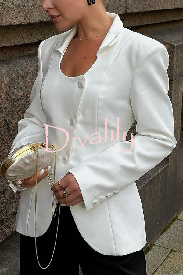 Solid Color Lapel Long Sleeve Casual Button Blazer