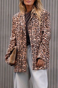 Catwalk Leopard Single Button Long Sleeve Pocketed Lapel Boyfriend Blazer