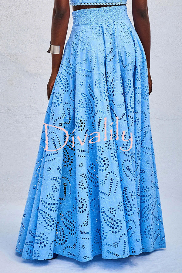 Paris Dreaming Embroidered Lace High Rise Elastic Waist Pocketed Maxi Skirt