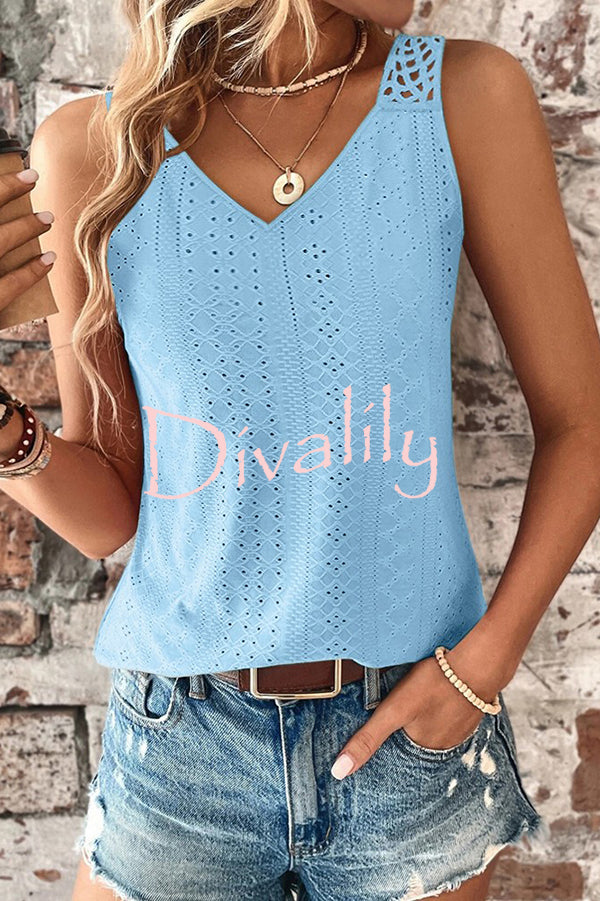 Solid Color Casual V-neck Hollow Back Vest Top