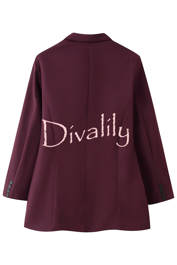 Solid Color Lapel Long Sleeve Casual Pocket Long Blazer