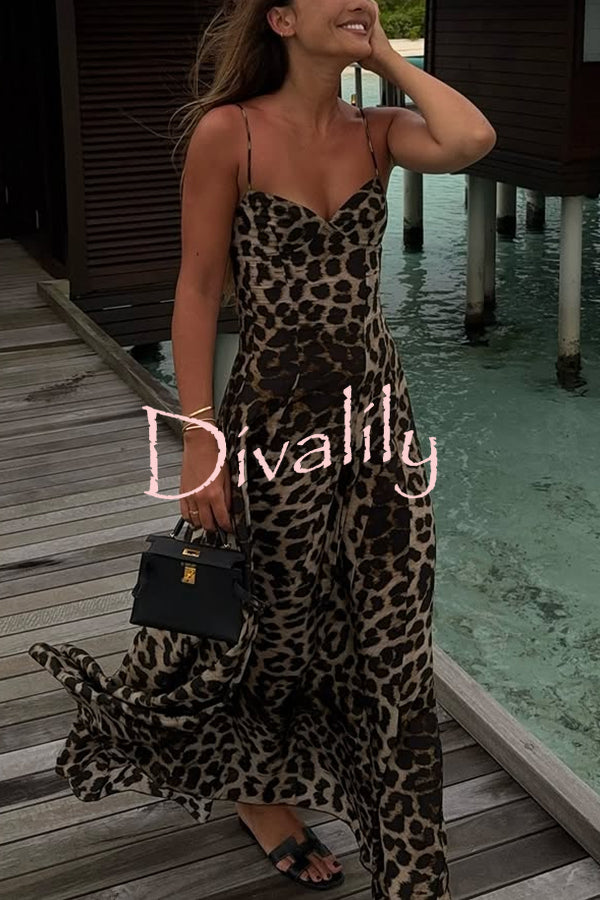 In The Maldives Leopard Waisted A-line Slip Maxi Dress