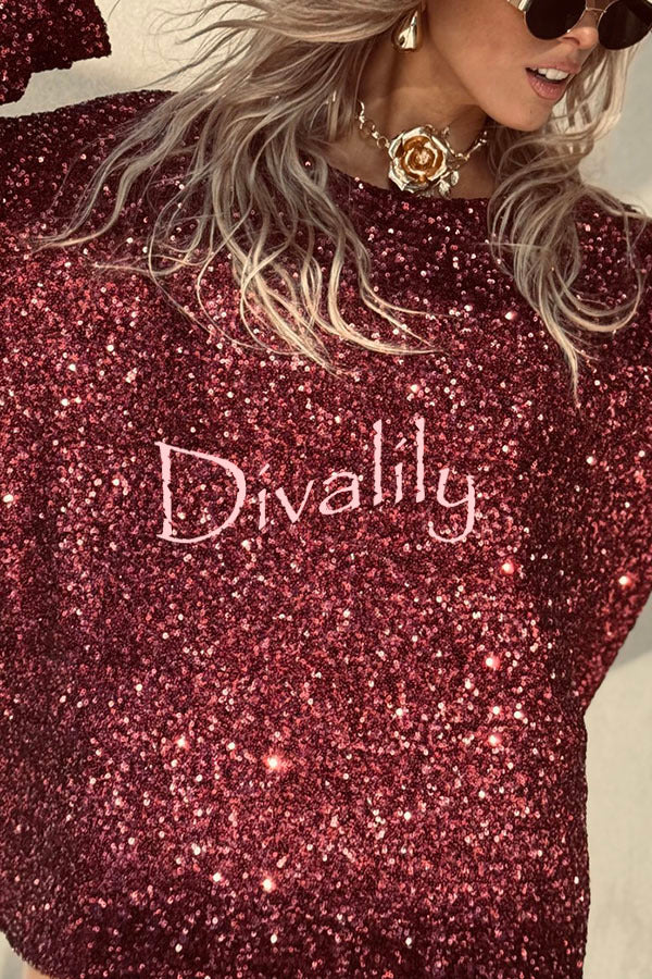Haute Holidays Sequin Wide Neck Long Sleeve Loose Top