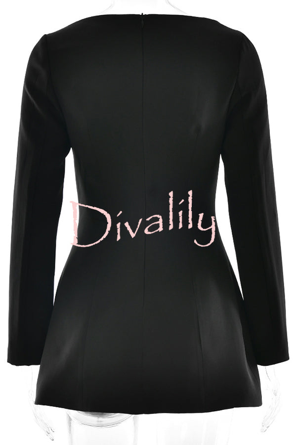 Budding Elegance Bow Detail Boat Neck Long Sleeve Mini Dress