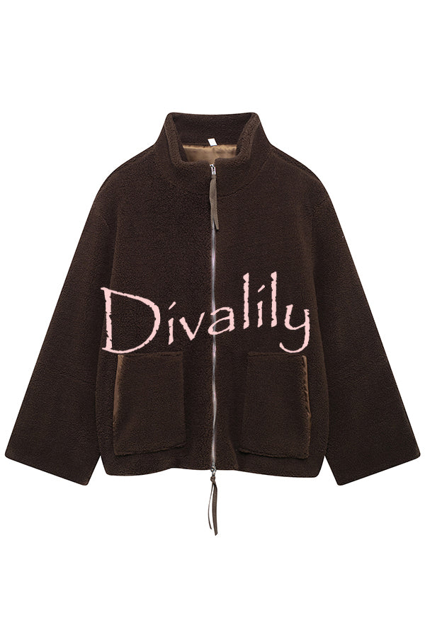 Solid Color Stitching High Collar Long Sleeve Loose Pocket Woolen Coat