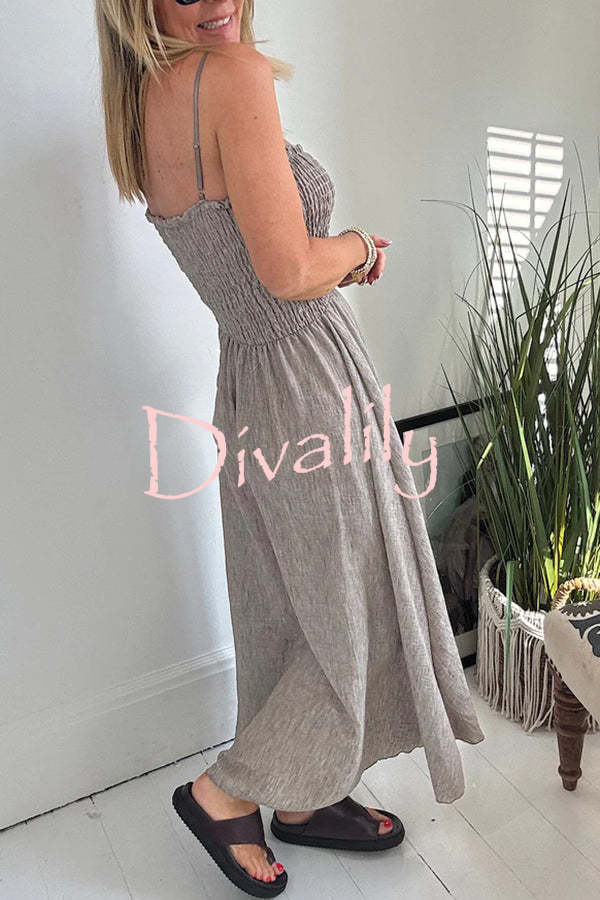 Solid Color Casual Short Jacket and Suspender Pleated Maxi Dress Set