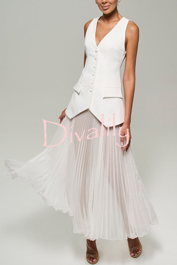 Modern Day Chiffon Pleated High Rise A-line Midi Skirt