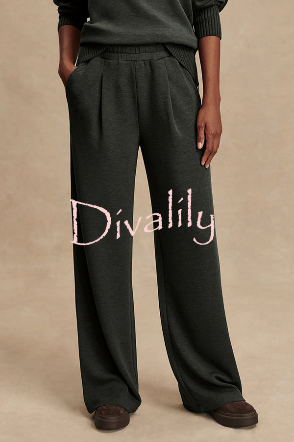 Barker High-Neck Long Sleeve Side Zipper Sweatshirt and Elastic Waist Pocketed Loose Pants Set