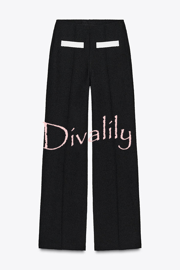 Fashion Contrast Color Stretch High Waist Casual Straight Pants