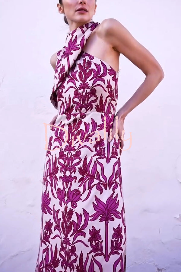 Unique Printed Fashion One Shoulder Casual Maxi Dress