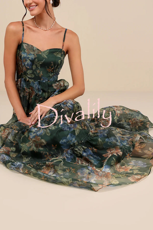 Exclusive Glamour Organza Floral Print Tiered Slip Maxi Dress