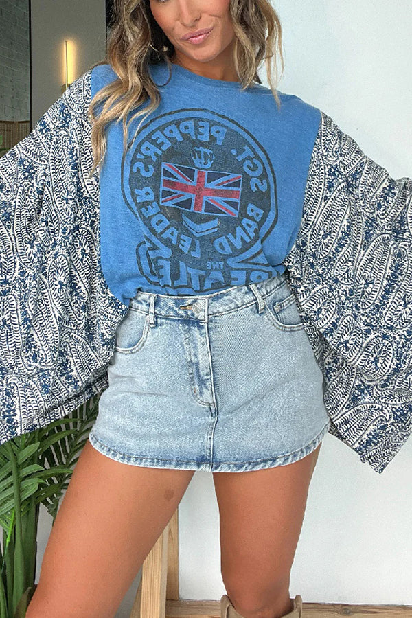 Unique Ethnic Print Batwing Sleeve Loose Top