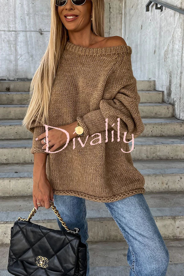 Casual Street Atmosphere Knit Wide Neck Loose Sweater