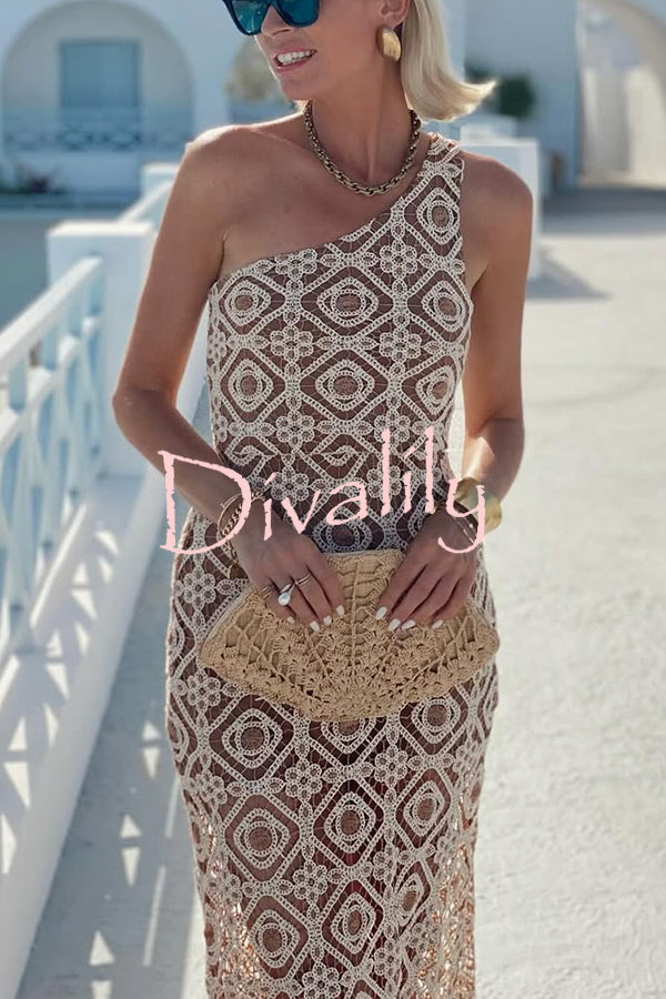 Obsessed with Beauty Crochet Lace One Shoulder Maxi Dress
