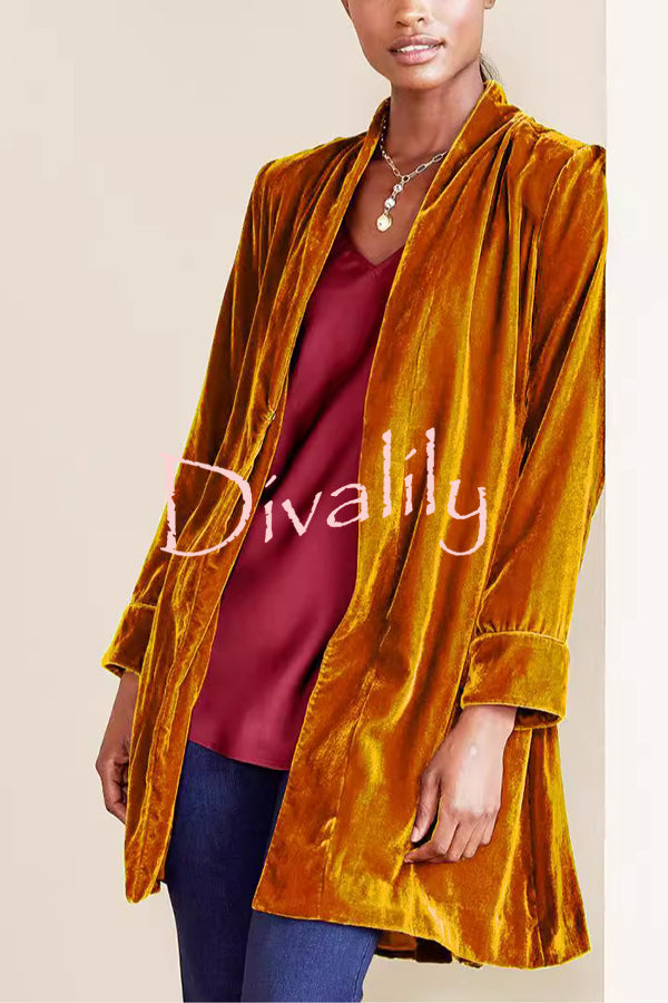 Solid Color Velvet Long-sleeved Loose Mid-length Coat