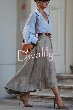 Caught A Vibe Linen Blend Back Elastic Waist Pocketed High Low Maxi Skirt