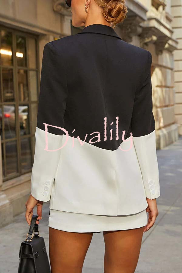 Enhance Look Colorblock Long Sleeve Pocket Lapel Blazer and And Mid Rise Mini Skort Set