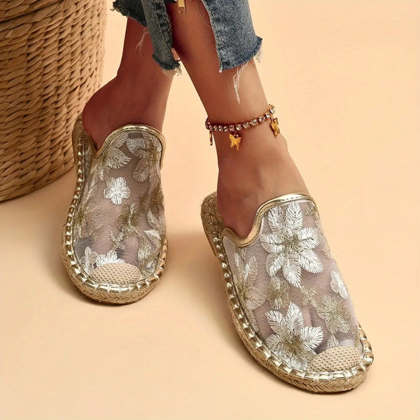 Casual Linen Woven Flat Round Toe Half Slippers