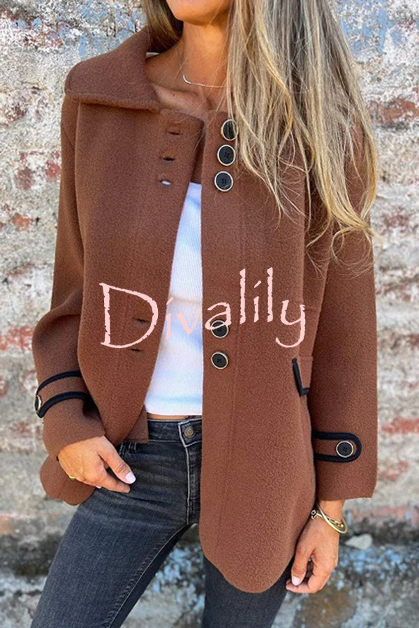 Solid Color Lapel Long Sleeve Button Loose Coat