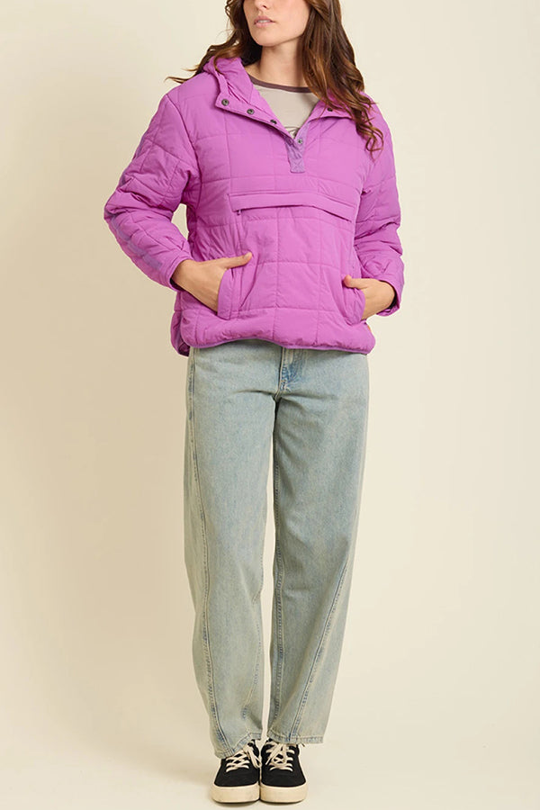 Solid Color Hooded Long-sleeved Loose Pocket Padded Top