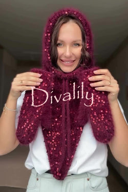 Sequined Drawstring Balaclava Warm Loop Scarf Hat and Gloves