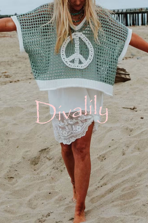 Fashionable V-neck Knitted Hollow Loose Cover-ups