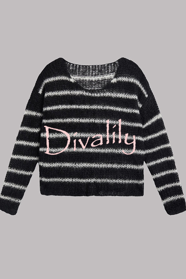 Time for Warmer Layers Fluffy Stripes Relaxed Knit Sweater