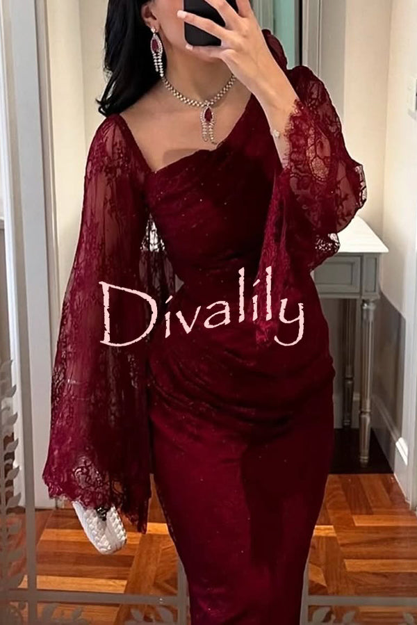 Fashionable Hollow Lace Elegant Slim Hot Diamond Maxi Dress