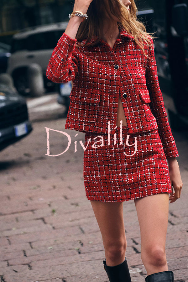 Fashionable Tweed Plaid Texture Casual Mini Skirt