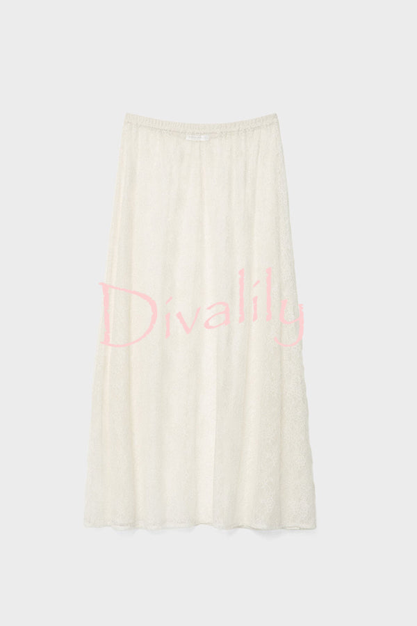 Elegant Casual Feeling Floral Lace Elastic Waist Maxi Skirt