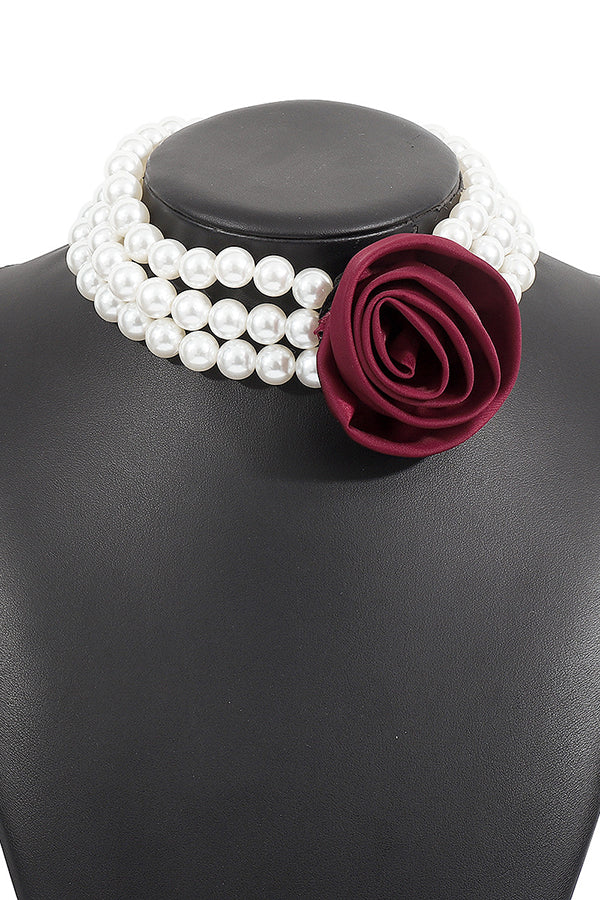 Retro Romantic Hepburn Style Pearl Rose Necklace