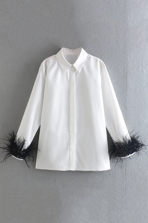 Fashionable Feather Long-sleeved Casual Loose Shirt
