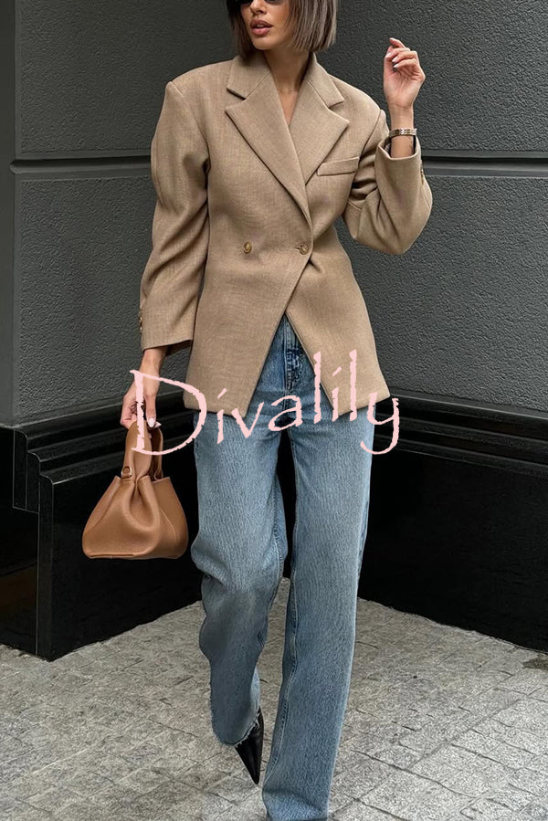 Solid Color Loose Lapel Long Sleeve Button Blazer