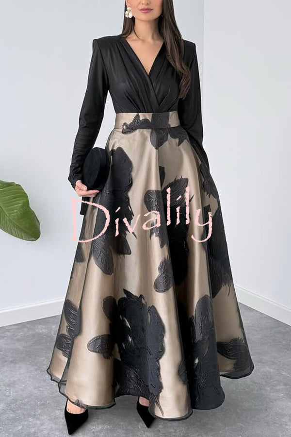 Chic Celebration Glossy Fabric Pleated V-neck Long Sleeve Stretch Bodysuit