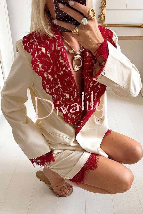 Love Letter Contrast Lace Detail Pocket Wide Leg Shorts