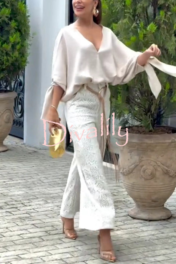 Joyful Bond Crochet Lace Mid Rise Pocketed Wide-leg Pants