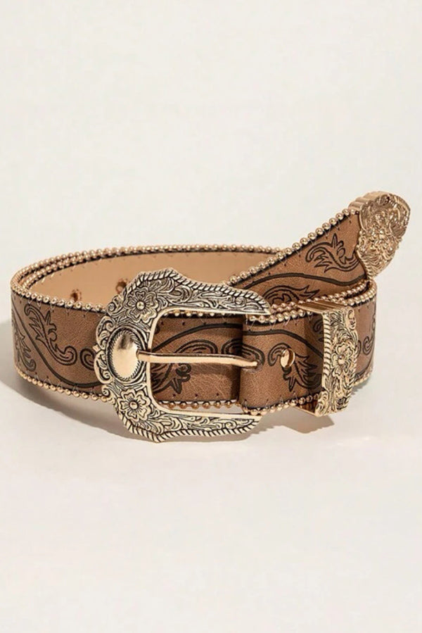 Distressed Embossed Western Vintage Denim Belt