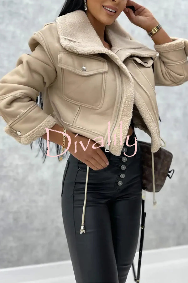 Stylish Lambswool Short Zipped Biker Jacket