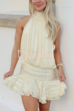 Fashion Halterneck Tie Pleated Sexy Backless Mini Dress