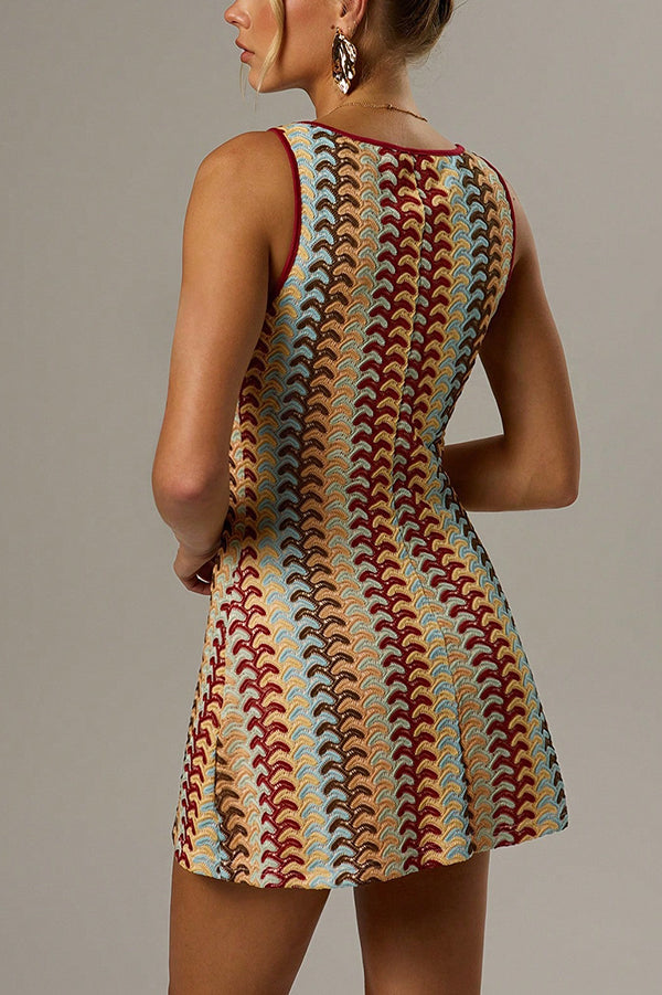 Colorful Zigzag Pattern Round Neck Sleeveless Mini Dress