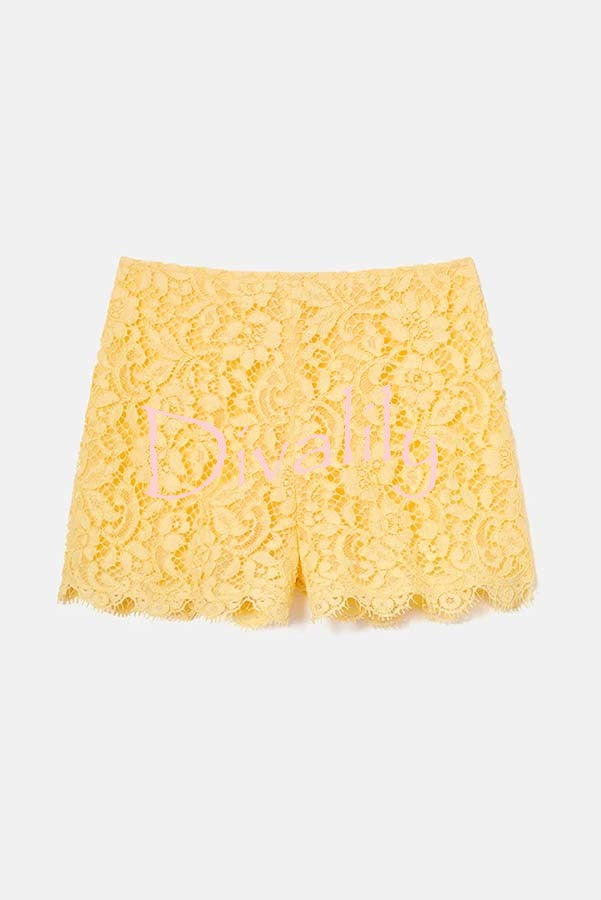 Cute in Butter Floral Lace Button Up Vest and Mid Rise Shorts Set