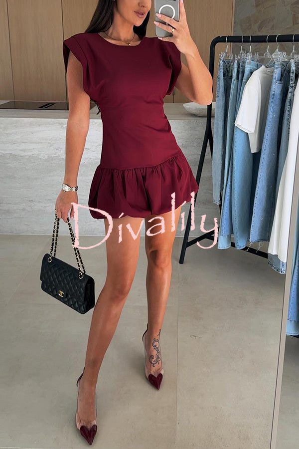 Solid Color Round Neck Sleeveless Ruffle Fitted Mini Dress