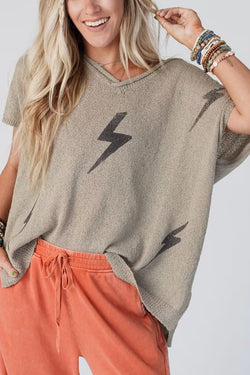 Lightning Pattern Loose Batwing Sleeve Knit Top