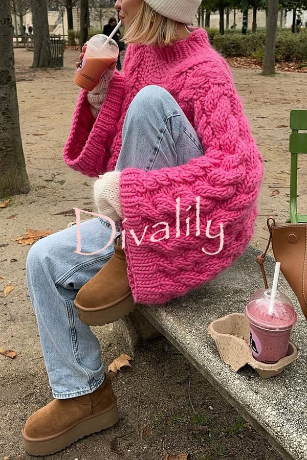 Solid Color Loose Round Neck Long Sleeve Casual Knitted Sweater
