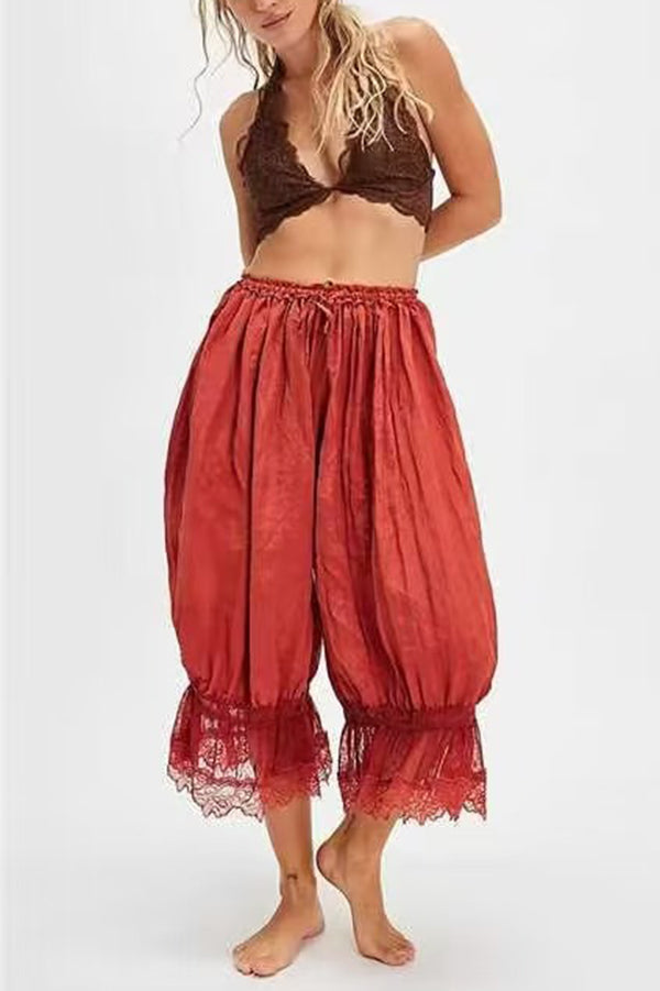 Pastoral Style Elastic Waist Lace Hem Bloomer Pants