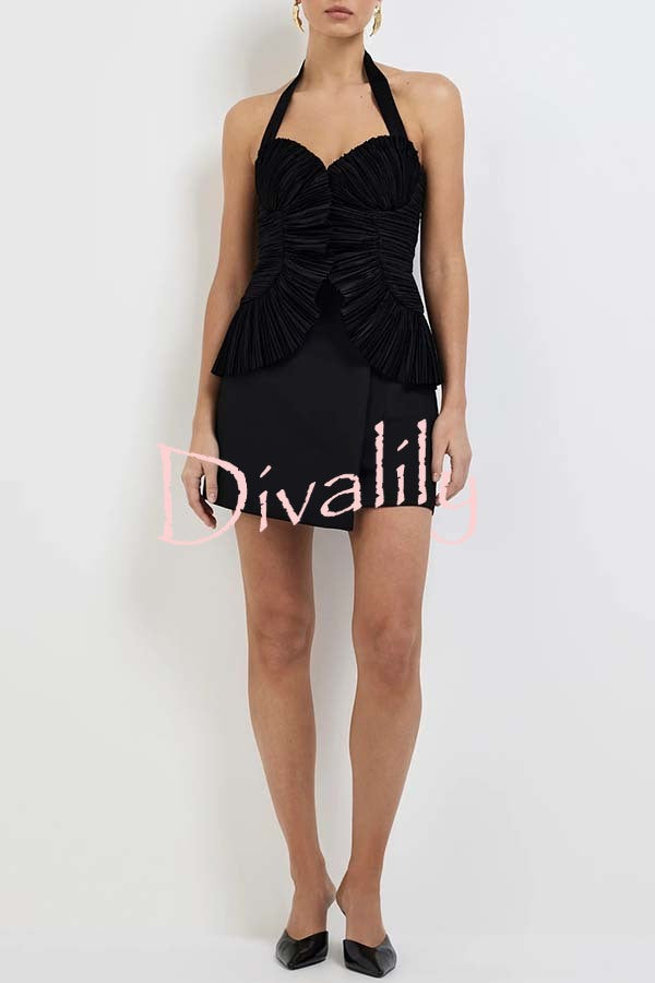 Show Exquisiteness Satin Pleated Heart-shaped Off Shoulder Halter Tank