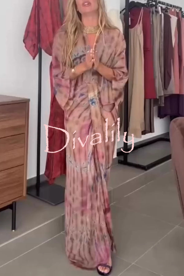 Unique Printed V-neck High-waisted Loose-fitting Holiday Maxi Dress