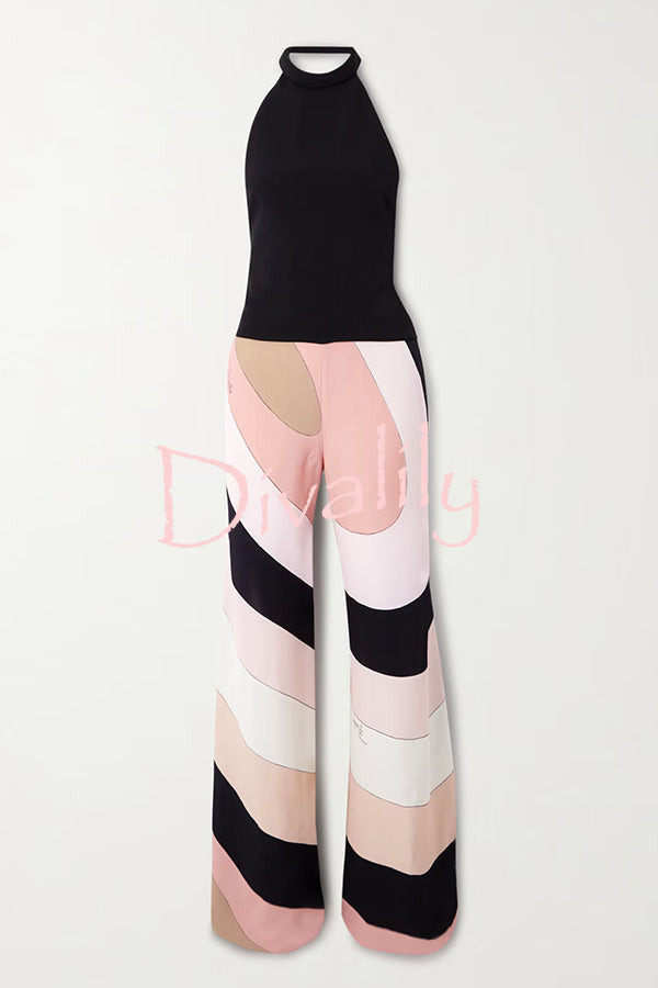 Unique Printed Sexy Backless Casual Wide Leg Jumpsuit