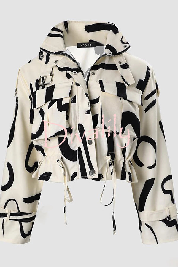 Unique Stylish Printed Casual Pocket Statement Jacket