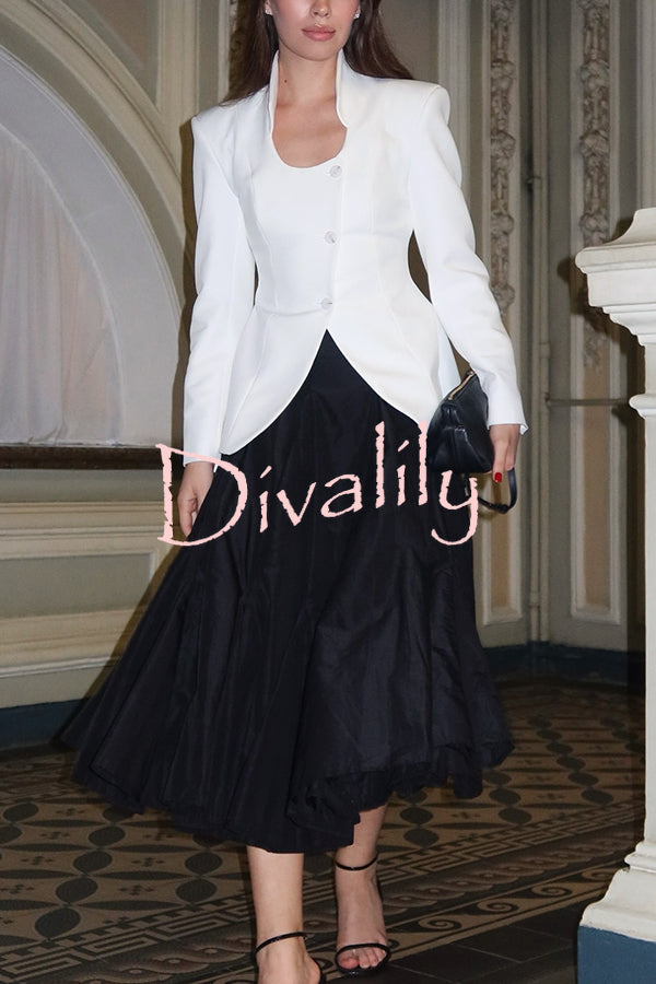 Solid Color Lapel Long Sleeve Casual Button Blazer